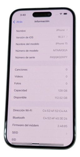 Apple Iphone 15 Verde 128gb Pila 91 Liberado Sin Caja Verde Claro (Usado)