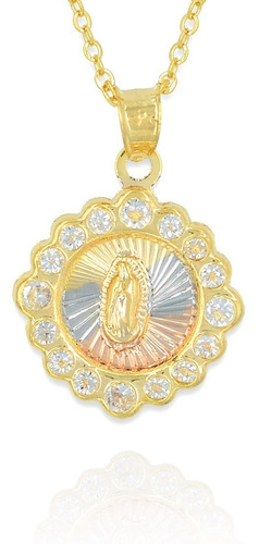 Medalla Virgen 3oros Con Zirconias. Oro Laminado 14k Bautizo