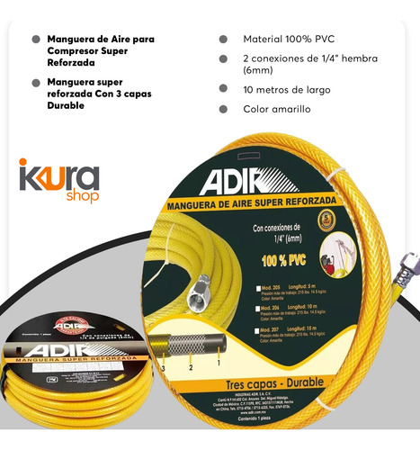 Compresor De Aire 50 Lts + Manguera + Pistola Adir 2040kg Rojo 60hz Monofásica