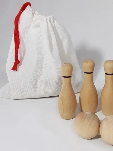 Juego De Mesa Mini Bowling 9cm Madera Juguete Didáctico Baum