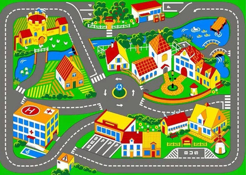 Alfombra Infantil  Autopista 95x133 Cm Multicolor