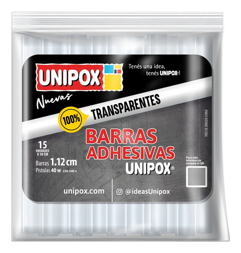 Barra De Silicona Unipox 1,12 X 10cm Flowpack X 15 Uni Color Transparente
