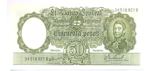 Billete Moneda Nacional 50 Pesos Bottero 2027 Sc Con Leyes