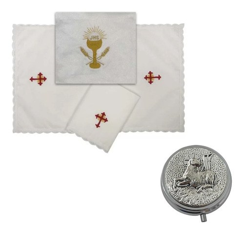 Kit Bolsa Viático + Teca Porta Hóstia Metal - 4,7cm X 1,7cm