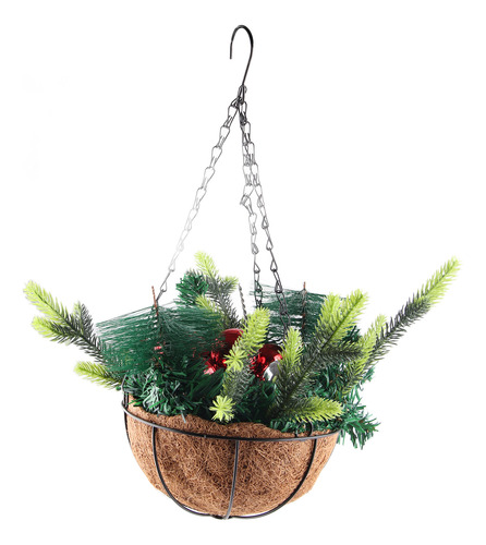 Cesta Colgante De Navidad Artificial Decorada Con Madera De