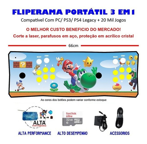 Imagem 1 de 3 de Fliperama Portátil 3 Em 1 - 20 Mil Jogos