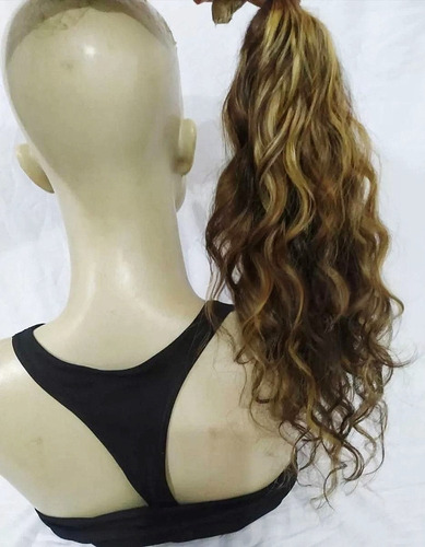 Aplique Rabo De Cavalo Cabelo Humano Mechas Loiras E Tic-tac Castanho Com Mechas Loiras - Mechado