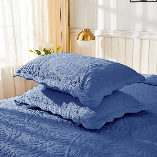 Fundas De Almohada Acolchadas 100% Algodón Azul Marino