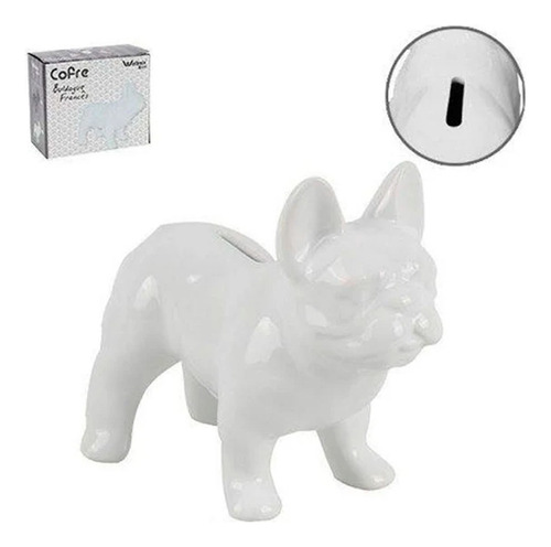 Estátua Decorativa Bulldog Cofre Decoração Enfeite Mesa Cor Branco