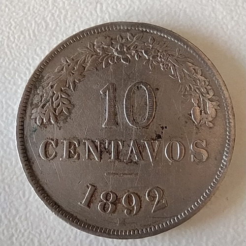 Antigua Moneda 10 Centavos Bolivia 1892 Km# 172