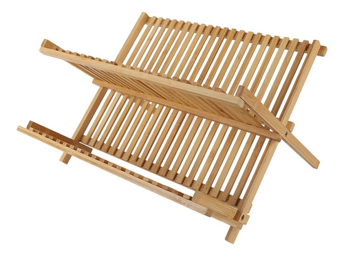 Escurreplatos Plegable De Bambú, 20 Compartimentos, 2 Nivele