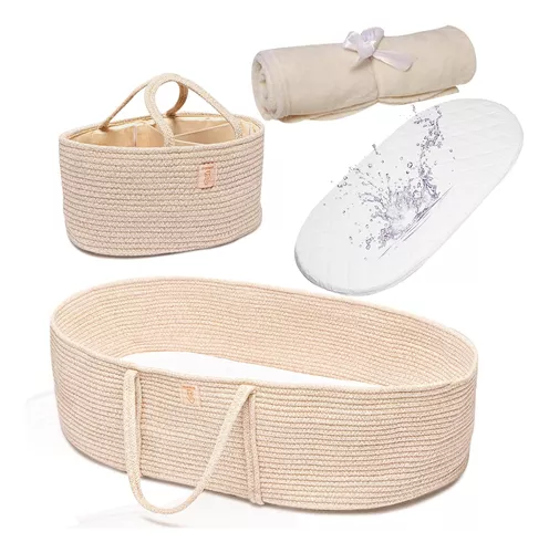 Moderna cesta cambiadora para bebé, juego de 4 piezas, funda de almohadilla  impermeable, organizador de pañales, manta de algodón, cesta bohemia
