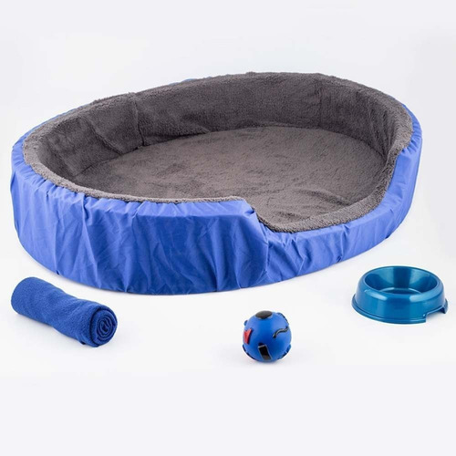 Imagen 2 de 5 de Oferta Del Dia Cama Perro Clark 39265 Azul Rey + Comedero +