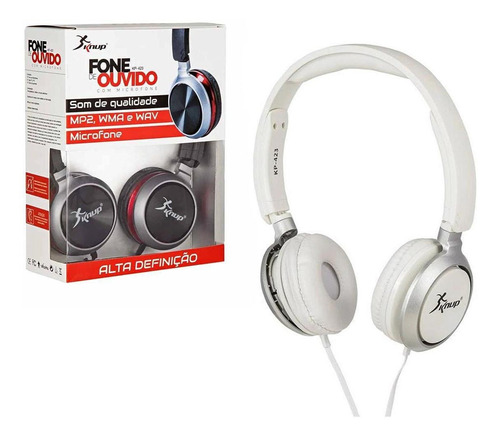 Headphone Fone De Ouvido Fio P2 Microfone Branco Kp-423 Knup