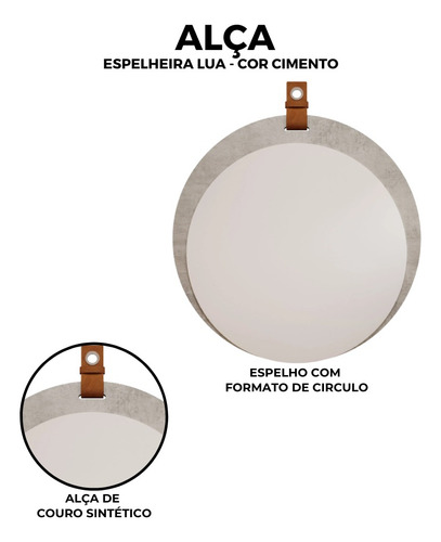 Espelho Lua Decorativo C/ Alça Cimento Mgm Móveis