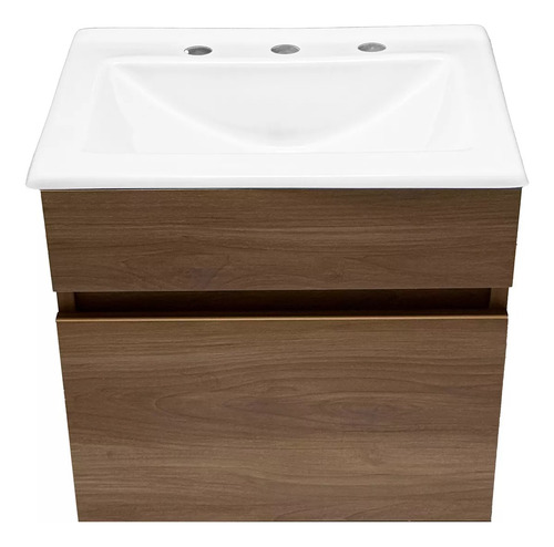 Vanitory Baño Colgante Madera Mdf + Bacha Acrílico 50cm Marrón Blanco Tres Agujeros