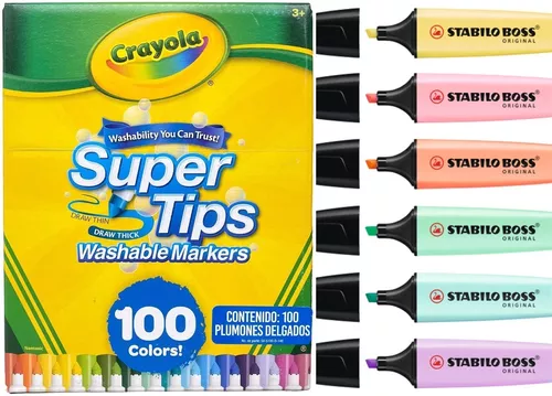 Feudal tema no relacionado Crayola Supertips 100 Plumones Lavables+ Stabilo Boss Pastel | Envío gratis