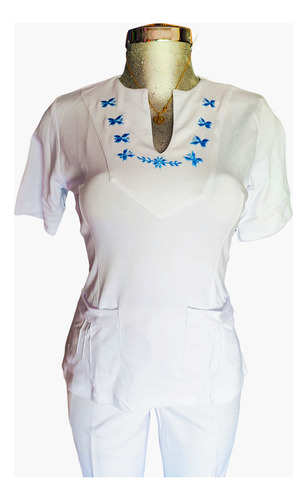 Uniforme Blanco, Clinico, Enfermeria, Modelo Daniela Azul