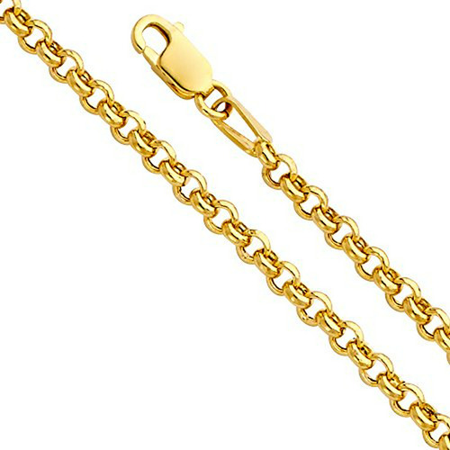 Pulsera De Oro 14k Rolo Clásica 2.5mm Con Broche De Langosta