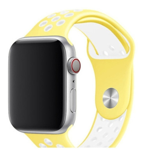 Pulseira Silicone P/ Apple Watch 38/40mm Amarelo Com Branco