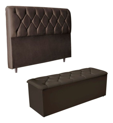 Kit Cabeceira E Calçadeira Cama Casal 140 Cm Yasmin Suede Cor Marrom