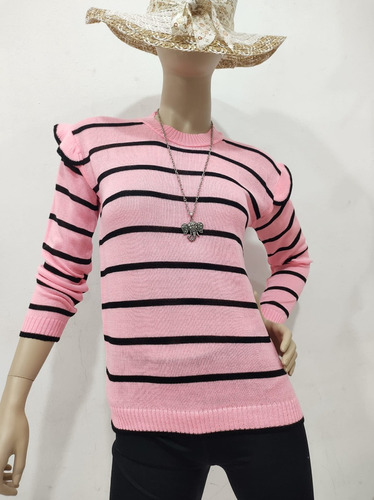 Sweater Rayado  Volado Mujer Hilo Acrílico