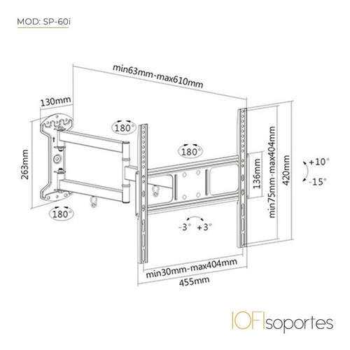 Imagen 2 de 9 de Soporte Led Smart El Mas Largo Iofi 65 55 50 43 40 32 Móvil