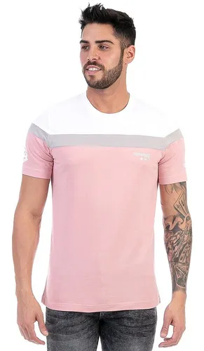 Playera Hombre Manga Cuello Rayas Combinadas