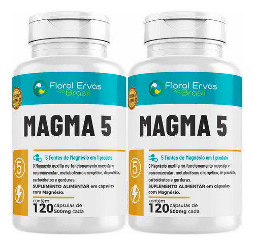 Magma 5 Tipos De Magnésio - (kit 2x 120 Capsulas Cada) Sabor Sem Sabor