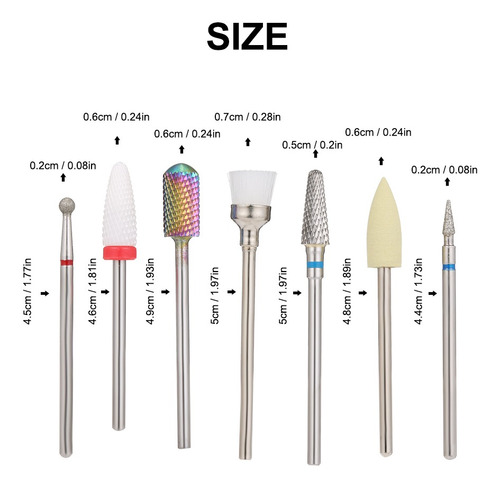 Juego De 7 Brocas Para Uñas Para Quitar Gel De Limpieza De C