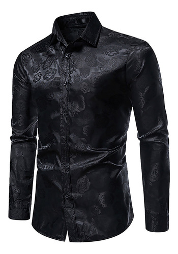 Camisa Hombre Manga Larga Botón Estampado Rosa Slim Formal