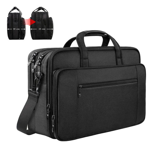Maleta Para Notebook, Pasta Para Notebook De 17 Polegadas Masculina Executiva Portátil Expansível, Bolsa Notebook Impermeável E Acolchoada Com Alça Transversal, Mancro 1084 Preto