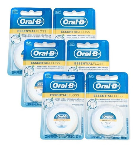 Kit De 6 Hilos Dentales Essential Floss Con Cera 50 M Oral B