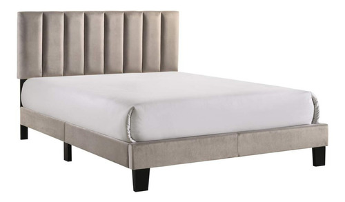 Cama King Gris De Terciopelo, Base Y Cabecera Moderna