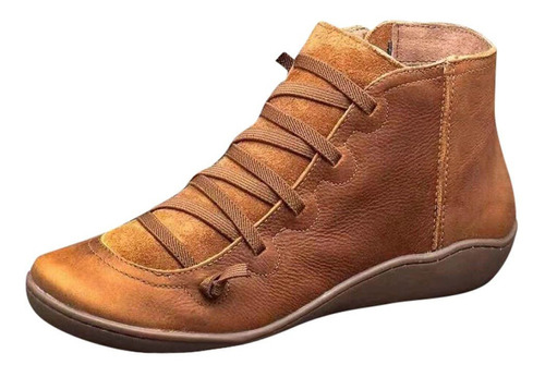 A Mujer Botas Zapatos Casual Planos Cuero Retro Con Cordones