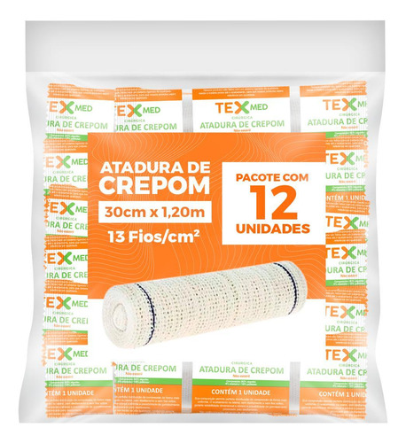 Atadura Crepom Faixa Bandagem Elástica 30cmx1.2m Kit 12 Un