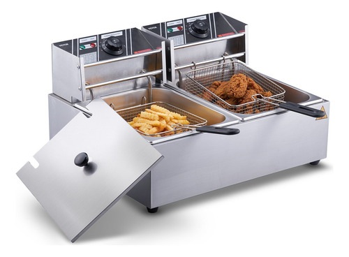 Freidora Eléctrica Comercial 2 Tanques 12.3 Kg 3000w Vevor Color Plateado Frecuencia 60hz