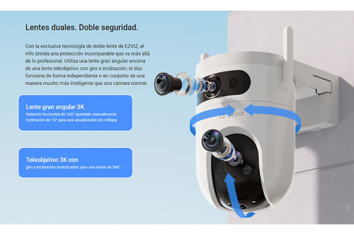 Cámara H9c 5mp + 5mp Ezviz Binocular Exterior 360º + Sd128gb