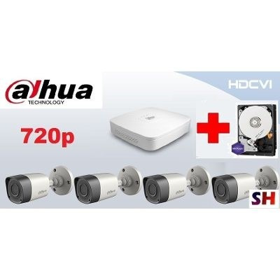 Imagen 1 de 4 de Kit Dahua 4 Camaras Disco 320gb Hdcvi 720p Dvr Internet Cctv