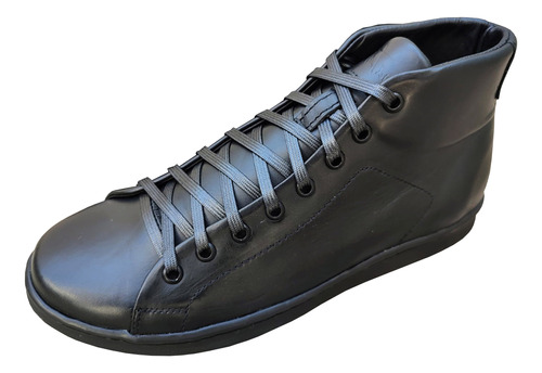 Tenis Sneaker Botin Piel Negro Total