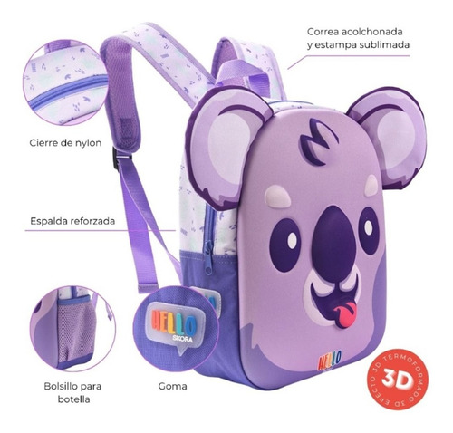 Imagen 2 de 8 de Mochila Koala Jardin Termoformada Escolar Skora Envio Maple