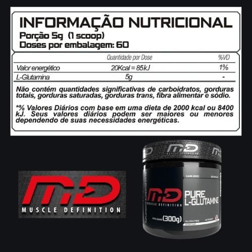 Pure L-glutamine 300g Glutamina Pura Suplemento Em Pó Sabor Sem Sabor