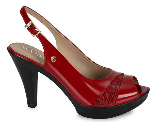 Sandalia Peep Toe Casual Mujer Cuero Viale Rojo 2404