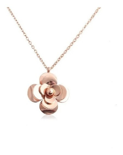 Collar Hermosa Flor Camelia Moda Titanium Tono Oro Rosa