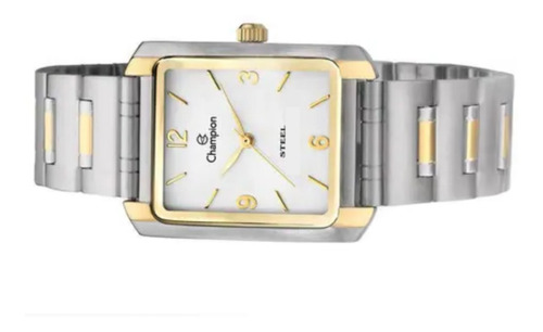 Relogio Masculino Champion Quadrado Prata Com Dourado + Nf