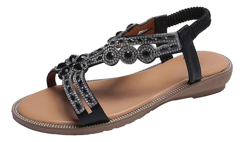 Sandalia F Para Mujer, Estilo Bohemio, Playa, Con Diamantes,