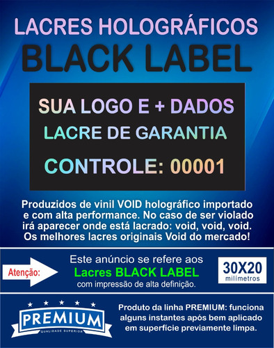 Lacre Void Black Label Holográfico 30x20mm 200 Unidades