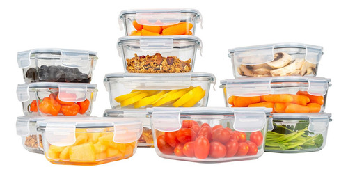 Set 12 Contenedores 24pzs Tóper De Vidrio Hermético Con Tapa Selectshop