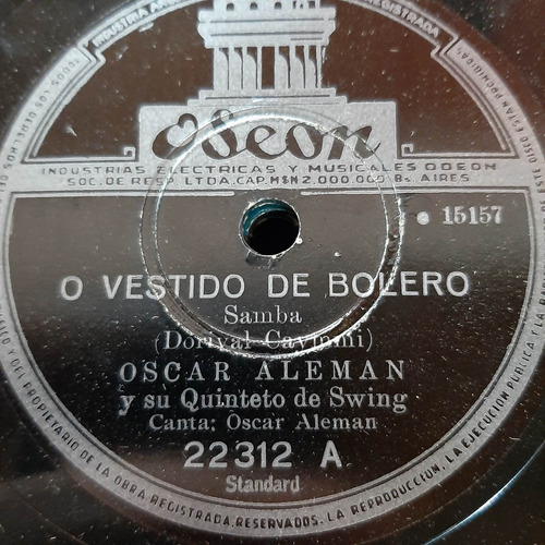 Pasta Oscar Aleman Y Su Quinteto De Swing Odeon C430