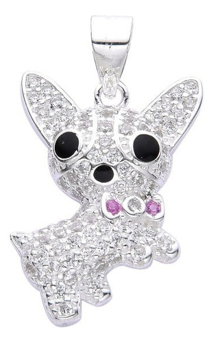 Dije Plata 925 Perro Chihuahua Mascota Zircon Cubic